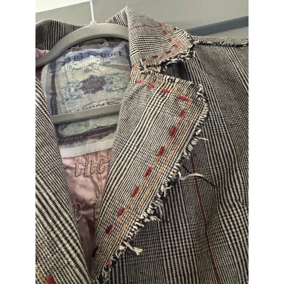 Handmade Striped Blazer Jacket With Red Tree Embroidery & Pink Silk Lining For - Picture 8 of 12